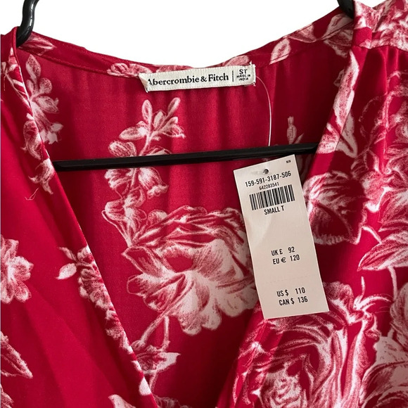 Abercrombie Red V-Neck Floral Maxi Dress Size Small Tall ST NWT - Picture 3 of 7